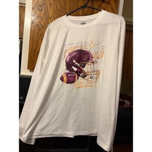 Purple & Gold‎ Vibes Only Football Graphic Long Sleeve Shirt White Mens XL